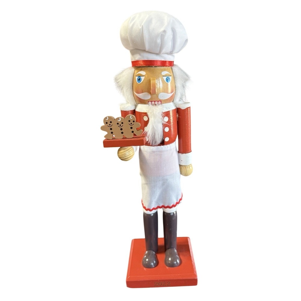 Baker Chef Nutcracker Wooden Christmas Decor Gingerbread Men 2022 Red White 14in